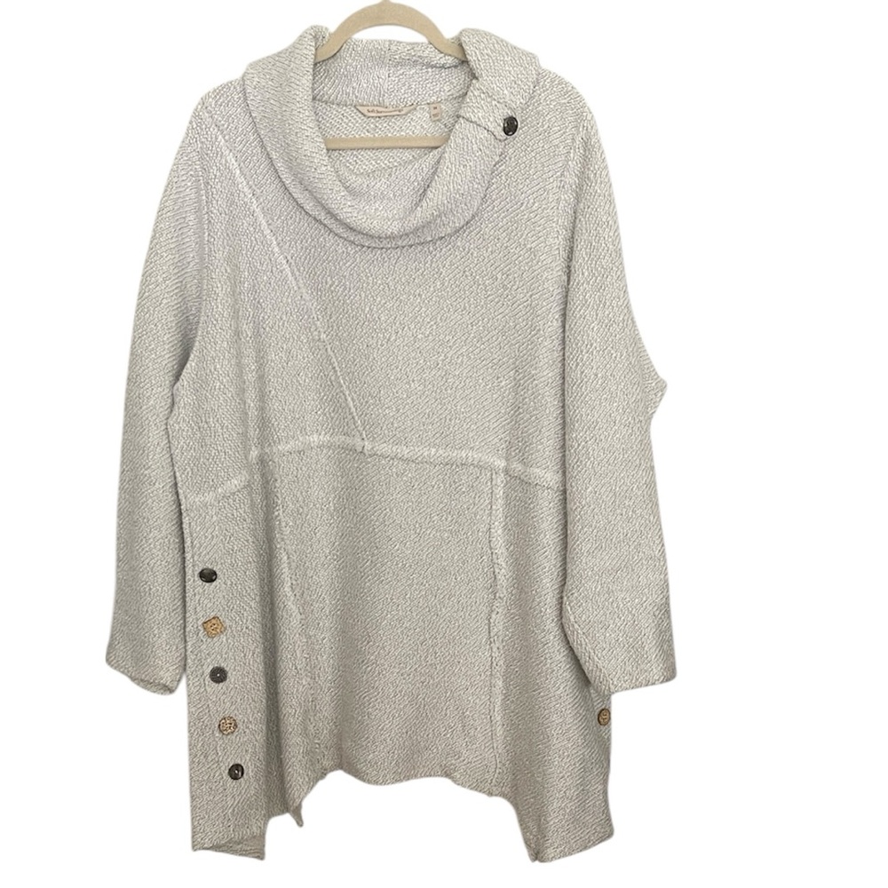 NWOT Soft Surroundings Cream Cowl Neck Button-Accent Sweater